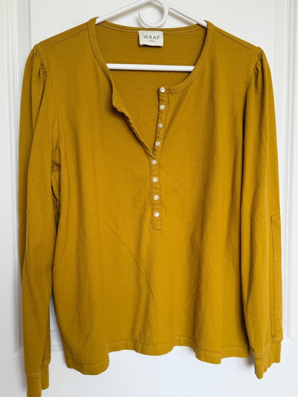 Wrap London Women's Long-Sleeve Henley Top in Mustard EC